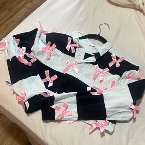 Kids Black and White Striped Shirt with Pink Bows